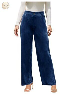 Velvet Wide Leg Palazzo Dress Pants High Waisted Stretch Trousers Pockets